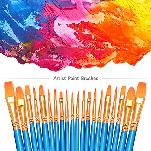 BOSOBO 2 Pack Blue Small Paint Brushes Set for Acrylic, Watercolor, Oil Painting, Nail & Face Art