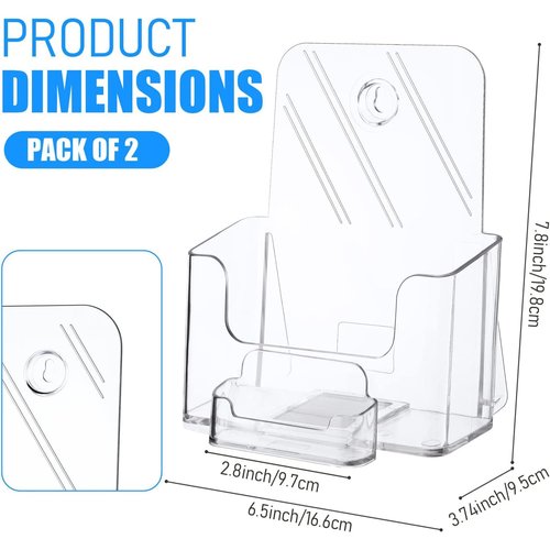 Remerry 2 Set 6.5 Inch Wide Acrylic Brochure with Business Card Holder, Bifold Clear Brochure Display Stand Flyer Literature Magazine Pamphlet Booklet Holder for Desk or Wall Mount Display