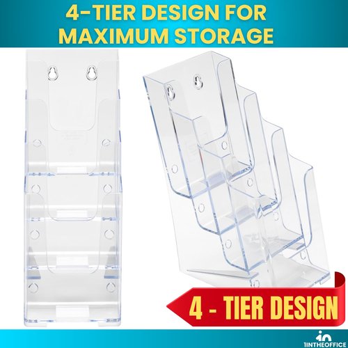 1InTheOffice Brochure Holder, Brochure Display Stand 4-Tier Pamphlet Holder Counter Top Use Clear Acrylic 4"x6"