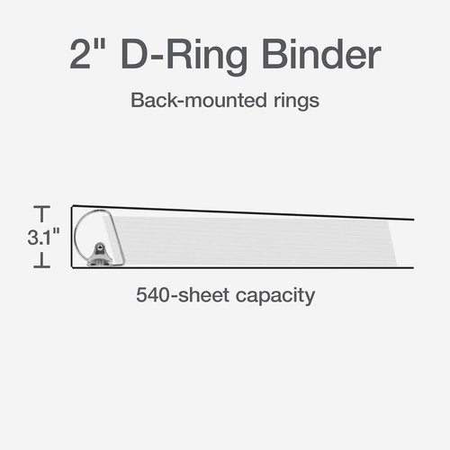 Oxford 2 Inch D-Ring Binder - XtraLife Hinge, Non-Stick PVC-Free, 540-Sheet Capacity, White