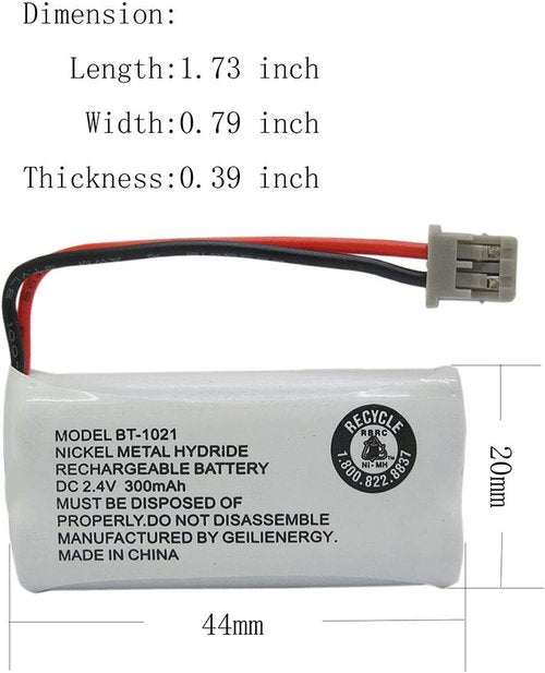 GEILIENERGY Cordless Phone Battery - 2.4V 300mAh Compatible with Uniden Models | 2-Pack
