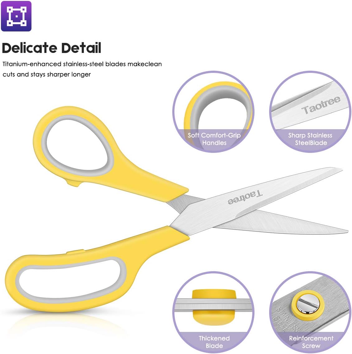 Taotree 8" All-Purpose Scissors - Soft Comfort-Grip Stainless Steel Shears for Home & Office | 20-Pack