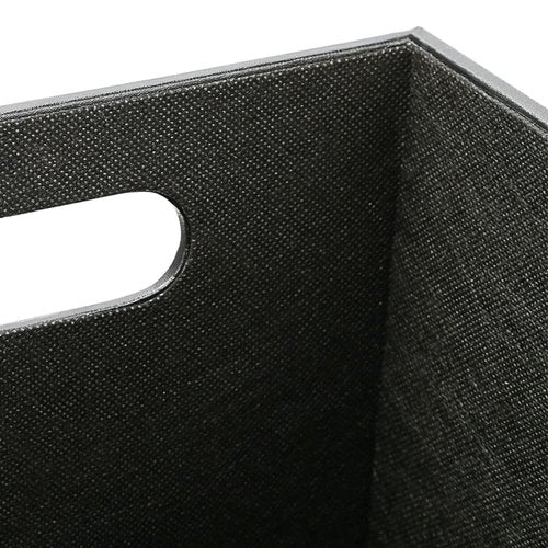 KINGFOM Classic Pu Leather Trash Can Wastebasket, Garbage Container Bin with Handles for Bathrooms, Powder Rooms, Kitchens, Home, Office and and High Class Hotel Square Black