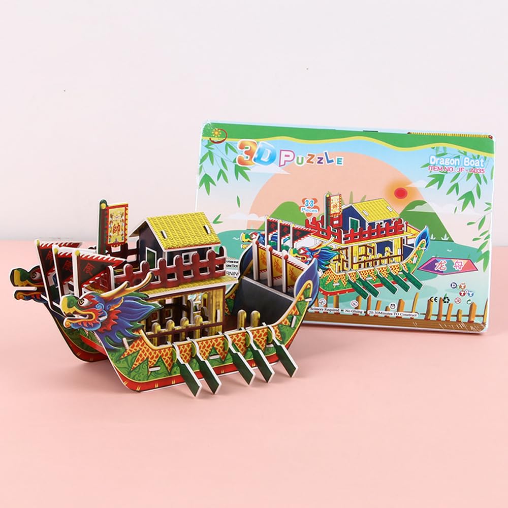 Jigsaw Puzzle Science Kit, Model Building Puzzles for Ages 8 and Up, Single Style Dragon Boat Theme, DIY Craft Set with Safe Rounded Pieces for Hands-On Learning and Brain Development