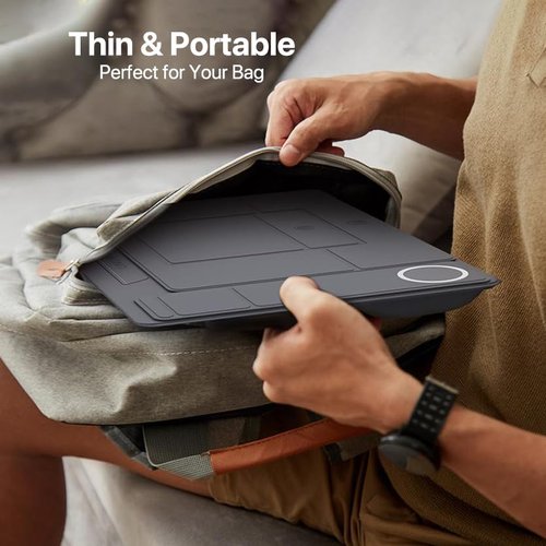 HUANUO Magnetic Laptop Stand for 10-17" Laptops, Portable Foldable Laptop Riser with Phone Holder & Wrist Cushion, Adjustable Ergonomic Computer Stand Desktop Riser, Dark Grey