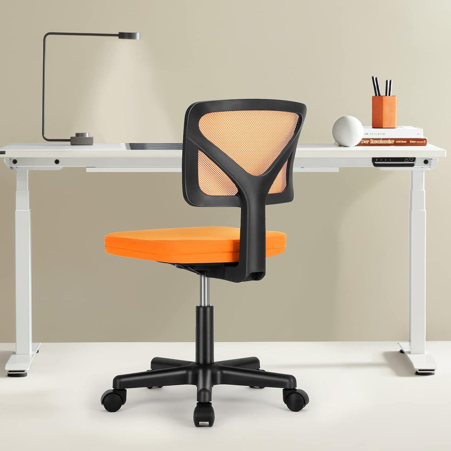 Sweetcrispy Ergonomic Small Office Chair - Low-Back Mesh Swivel Design with Lumbar Support | Classic Orange