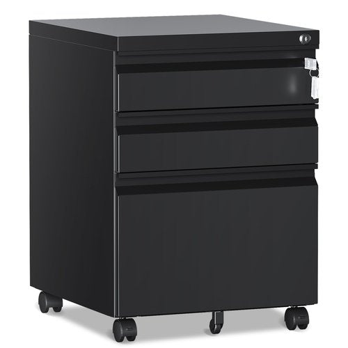 RAVIGIN 3 Drawer File Cabinet，Mobile Filing Cabinet with Lock and Wheels，Un-Assembled Metal Under Desk File Cabinets for A4/Letter/Legal Size（Black