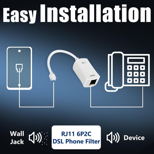 Uvital DSL Filter for Landline Phone, 1 Pack DSL Modem Phone Filter Adapter, RJ11 6P2C Male to Female ADSL Cable in-line ADSL Filters for Fax Machines/Answering Machines, White