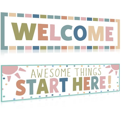 Boho Welcome Classroom Decorations Colorful Rainbow Awesome Things Start Here Bulletin Board Decor Pastel Welcome Banner Poster for Pre Elementary Middle School Wall Signs Supplies Teachers Kids