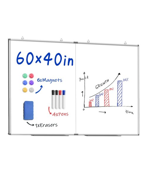 60"X 40" Large Magnetic Dry Erase Whiteboard, Wall Hanging Board with 8 Pens & 4 Dry Erasers & 30 Magnets, Sliver Aluminum Frame White