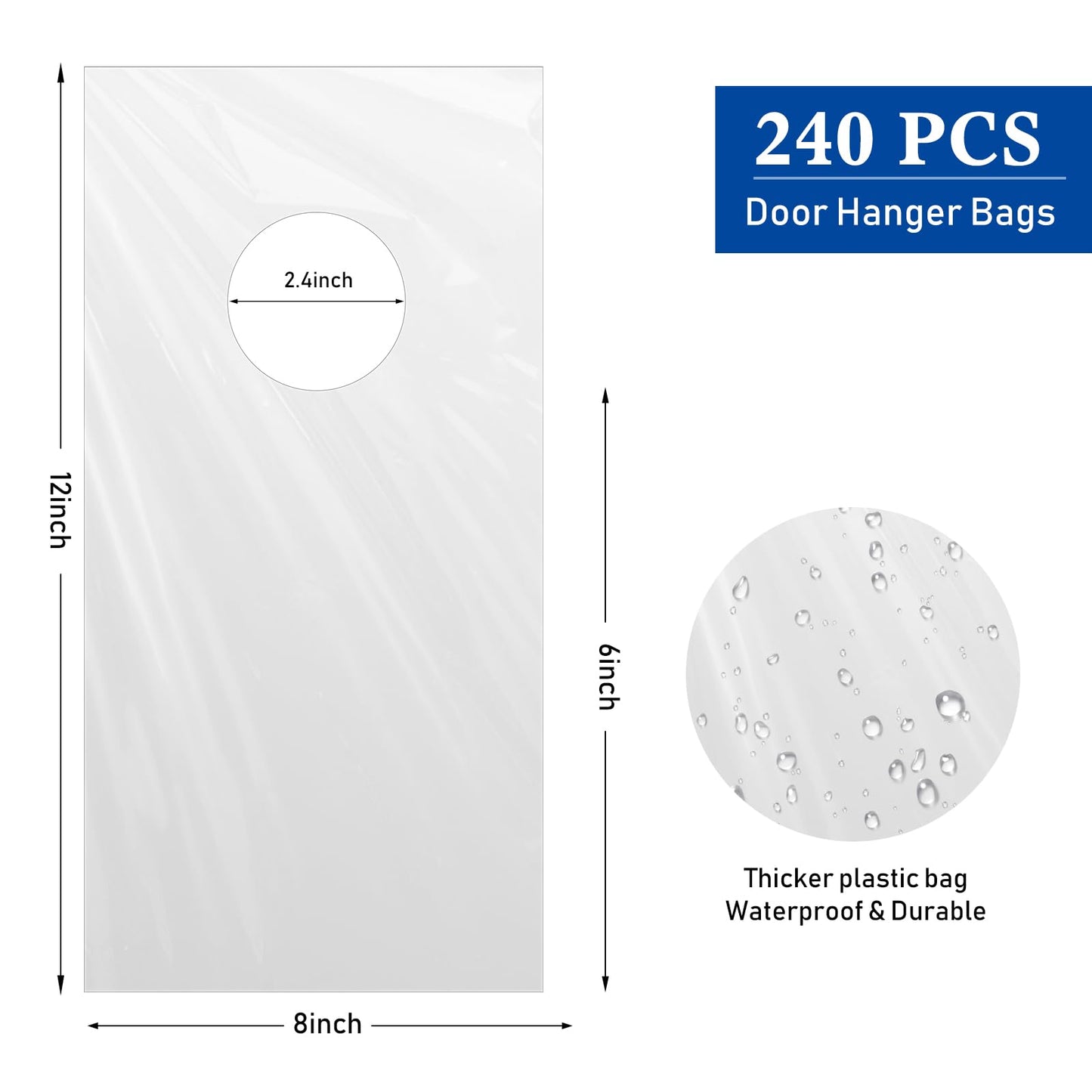 Tallew 240 Pcs Door Hanger Bags Hanging Clear Plastic Poly Waterproof Perforated Newspaper Bag for Door Knob Flyers Newspapers Mail Magazine Notice Brochures Outdoor Avoid Dirt (6 x 12 Inch)