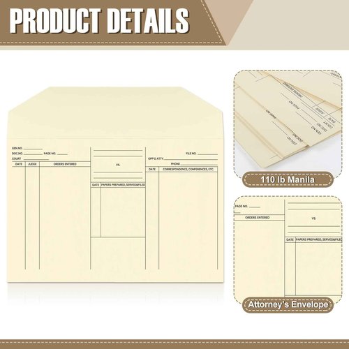 Fuyoooo 100 Pack 10 x 14-3/4'' Attorney's Envelopes Open Side Case Files Envelopes, Heavy Duty 110 lb Manila, Manila File Jackets Attorney Job Folders for Office Business Employee