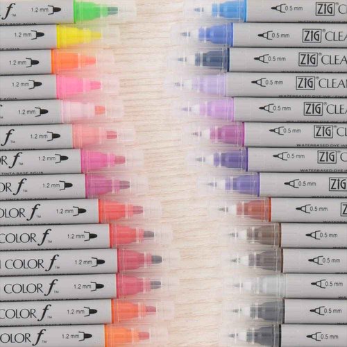 Kuretake ZIG CLEAN COLOR f 36 colors set, 0.5 mm & 1.2 mm, AP-Certified, Odourless, Xylene Free, Suitable for dark paper, Perfect for illustrating, sketching, designing and cartooning. Made in Japan