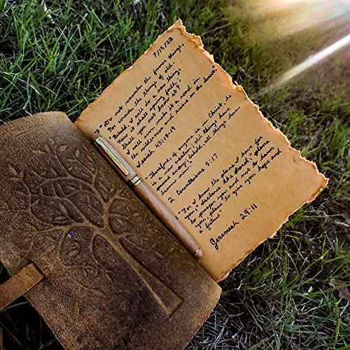 LEATHER VILLAGE Tree of Life Journal - 10 X 7 inches - Red Brown - 200 Antique Deckle Edge Handmade Paper ? Book of Shadows - Vintage Leather Bound Journal for Women & Men