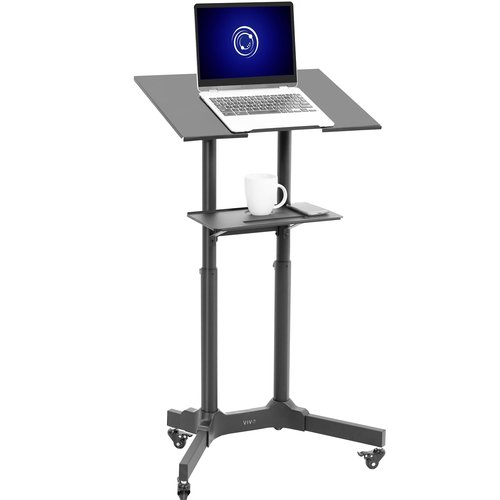 VIVO Mobile 24 x 16 inch Lectern Podium, Height Adjustable Steel Rolling Laptop Cart on Wheels, Black, CART-V03E
