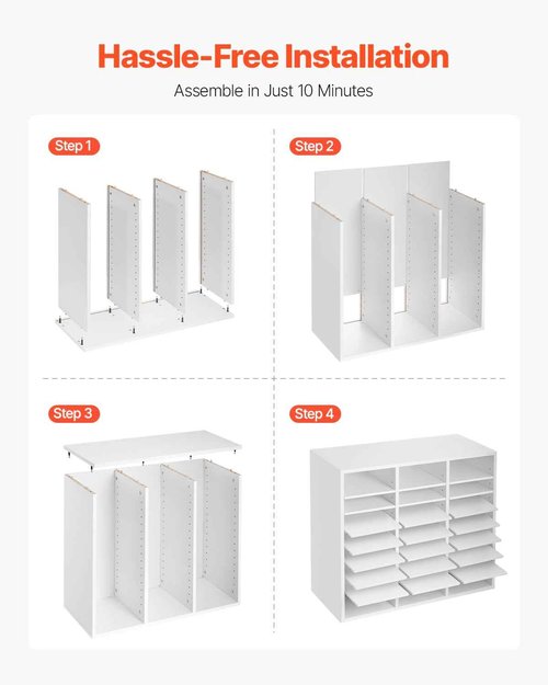 VEVOR Literature Organizer, 24 Compartments Office Mailbox with Adjustable Shelves, Wooden Mailbox Sorter Medium Density Fiberboard Office Home Classroom Storage for Files, Documents, Papers, White