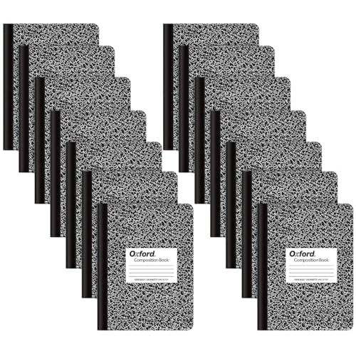 Oxford Composition Notebooks - Composition Notebook Wide Ruled Paper - 9-3/4" x 7-1/2" - Black Marble Covers - 100 Sheets - Pack of 14