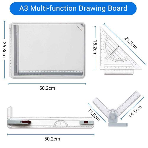 Drafting Table A3 Drafting Table Drawing Board, Portable A3 Drawing Board Multi-Function Drafting Tools Set, Architectural Technical Graphic Sketch Set with Parallel Rulers and