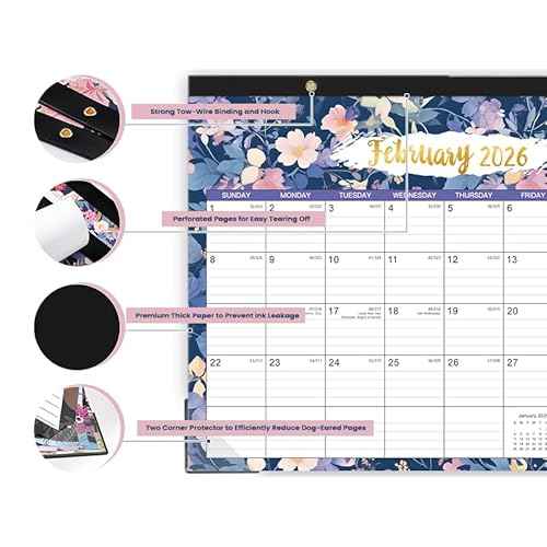 2026 Desk Calendar - JAN 2026 - DEC 2026, 2026 Calendar, 12 Monthly Calendar, 17" x 12", Desk/Wall Calendar 2026 with Desk Pad, Ruled Blocks, To-do List & Notes, Tear Off, Twin-Wire Binding, Large Desk Calendar for Home & Office Organizing - Floral