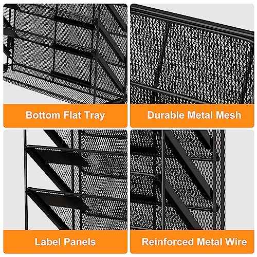 Kuntine.B 7-Tier Hanging File Organizer Vertical Wall File Organizer Wall File Holder, Mesh Magazine Rack Mail Document Organizer for Office School Home (Black, 2 Pack)