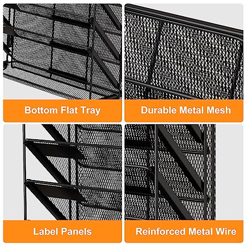 Kuntine.B 7-Tier Hanging File Organizer Vertical Wall File Organizer Wall File Holder, Mesh Magazine Rack Mail Document Organizer for Office School Home (Black, 1 Pack)