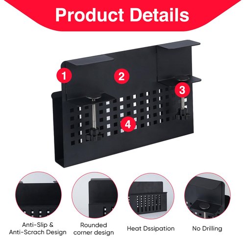 Gorviomy Desk Organizer for Laptop Clamp-On Desk Shelf, No Drilling Standing Desk Drawer, Under Desk Cable Management Tray,Attachment For Office Supplies & Studio Essentials (Black)