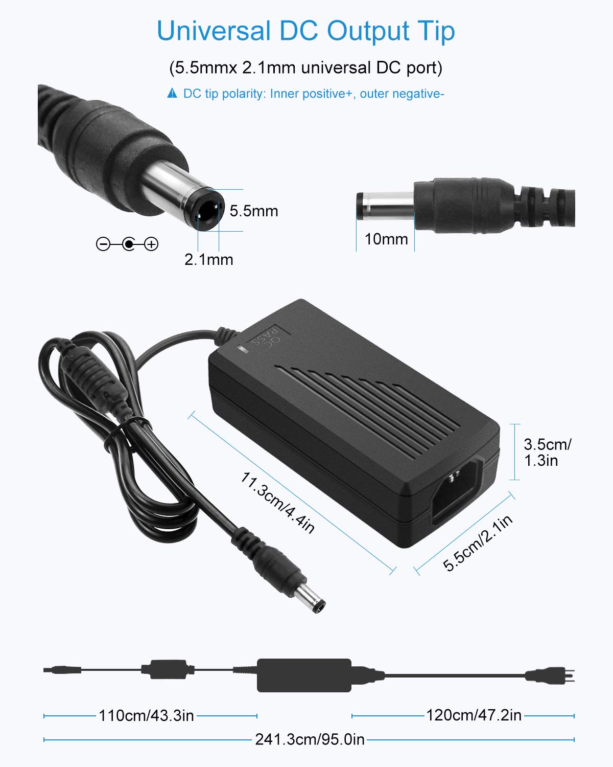 ALITOVE Power Supply Adapter - 12V 5A 60W Converter for 5050 & 3528 LED Strip Lights | AC 100-240V Input
