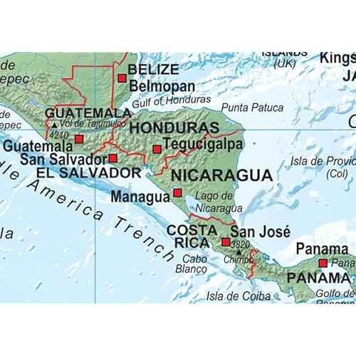 Central America and the Caribbean Physical Map - 39.3 x 27.5 inches ? Paper Laminated