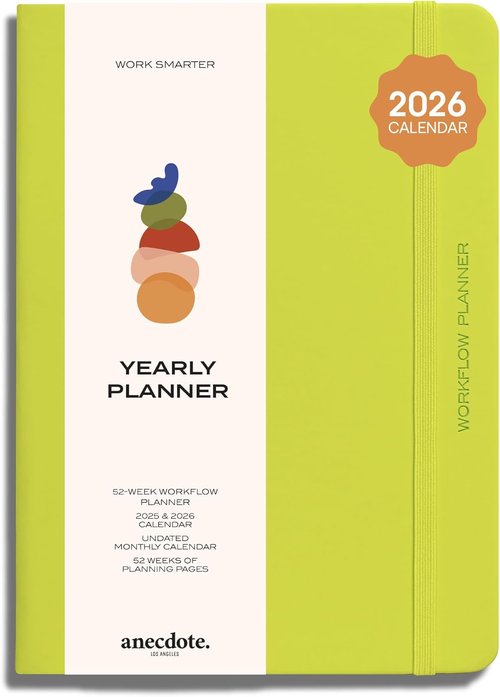 Anecdote 2026 Planner - 52-Week Daily Planner with Vegan Leather Hardcover | Start Anytime, Neon Yellow