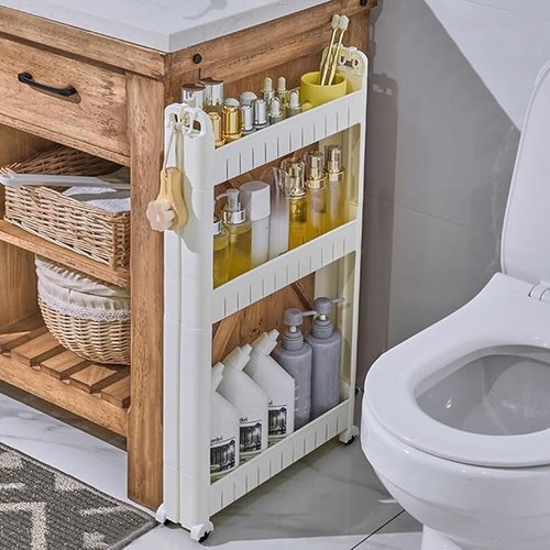 3.54 Slim Storage Cart Durable Bathroom Organizer Slide Out Storage Cart Rolling Utility Cart Slide Out Organizer Narrow Shelf Rack for Kitchen Bathroom Study Office