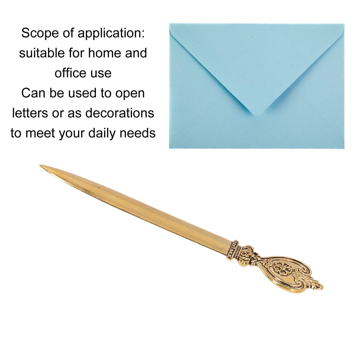 Vintage Metal Letter Opener, Desk Envelope Slitter - Lightweight, Gold