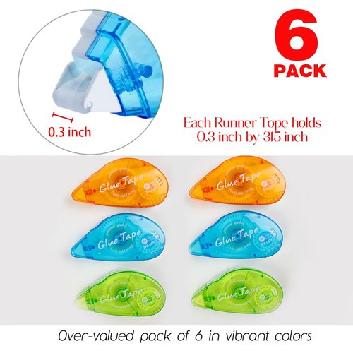 6 Pack Double Sided Tape Roller Permanent Adhesive Tape Dispenser Runner