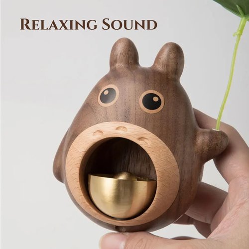 NADEnVIE Wood Door Bell Black Walnut Cartoon Doorbell Dopamine Wind Chime Suction Ornament WoodyBeing, Shopkeepers Bell Totoro Shape Shopkeeper Bell For Door Opening