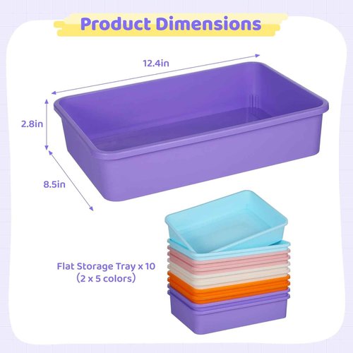 10 PCS Flat Storage Trays 12.4 x 8.5 x 2.8In - Daily Items Organizer Bins Tray for Classroom Art Activity Plastic Stackable Trays File Organizers for School Office Teacher Book Organization