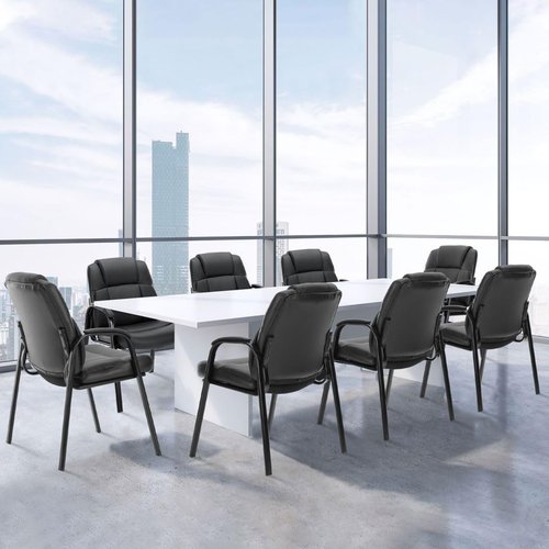 UOCFYK PU Leather Conference Room Chair, Tall Back Chairs with with Padded Arms and No Wheels, Guest Chair for Reception Waiting Room Black