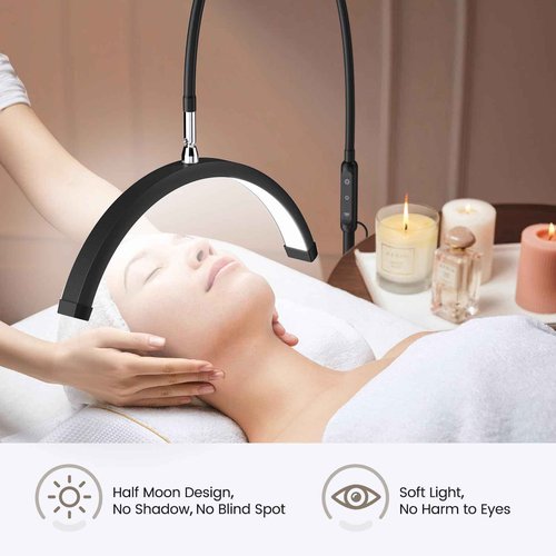 Mznoo Lash Light, Half Moon Lamp with Tool Tray, LED Moon Light for Eyelash Extensions, Adjustable Color Modes and Flexible Gooseneck, Suitable for Beauty Salons and Beginner DIY (Black)