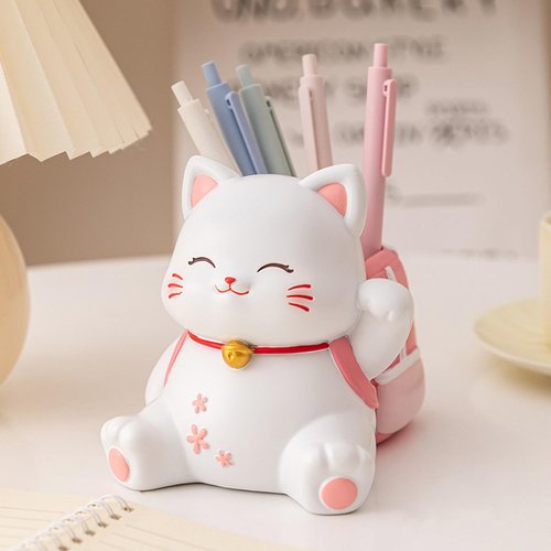 Pen Holder,Pen Holder for Desk, Cat for Desk Cute,Multipurpose Resin Cat Cute Pencil Holder for Home School Office Decor