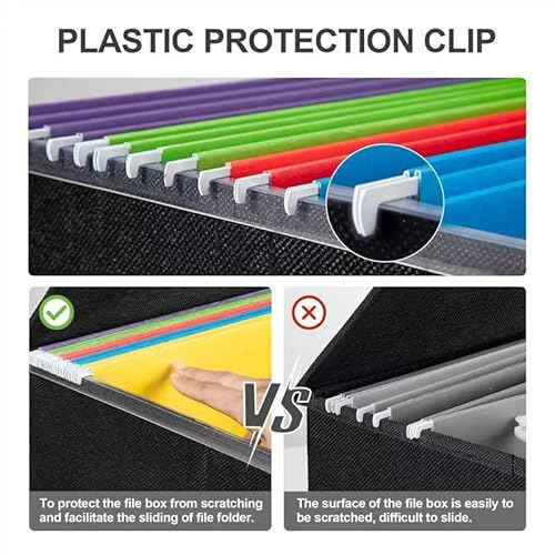 Collapsible File Box with Lid & Plastic Slide - Hanging Document Organizer for Office/Home, 14.96x12.6x10.83 Inch,Decorative Home File Bin,Black, 1 Pack (No Folders Included)