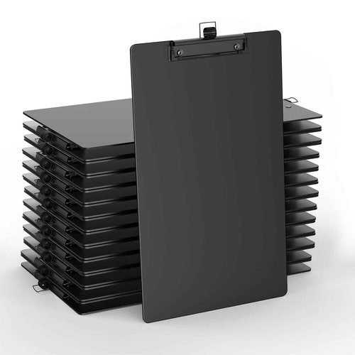 Juvealoe Legal Size Clipboard with Pen Holder, 8.5 x 14 Black Plastic Long Clip Board with Low Profile Clip, 9 x 15 in, Suitable for Legal Lawers and Business, Office Supply(Pack of 25)