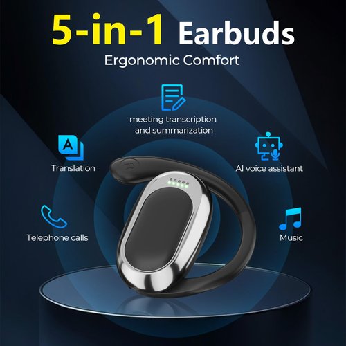 AI Translation Earbuds Real Time, 144-Language Translator Earbuds for Android/iPhone with APP, 5-in-1 Translation Music Calls Transcription AI Assistant Translation Earbuds Travel Business (Black)