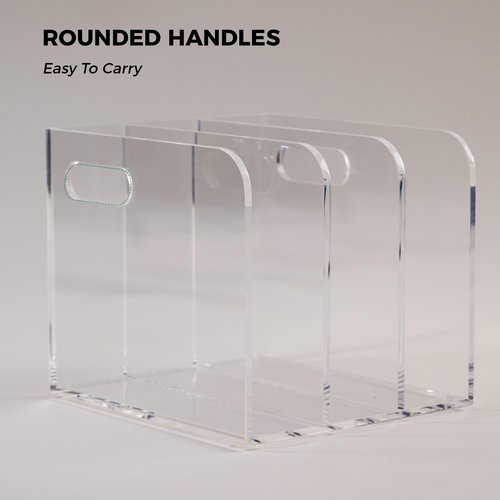 AIMOLLY 3 Vertical Compartments Clear Acrylic Desk Document Organizer & Storage Bins for Magazines, Binders, Notebooks, and Envelopes - Multipurpose Home Office Organizer - Innovative handle design