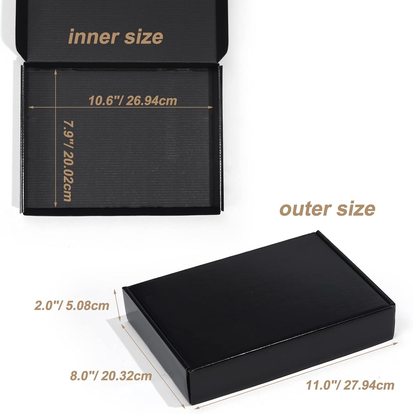 ZBEIVAN Black Shipping Boxes - 11x8x2 Corrugated Cardboard Mailer | 20-Pack for Small Business Packaging
