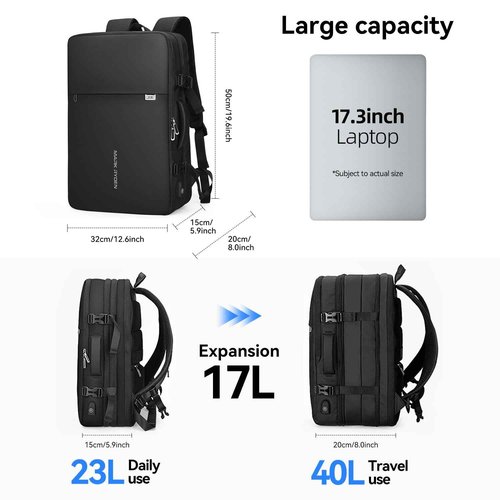 MARK RYDEN Travel Backpack for Men, 40L Airline Approved Carry on Backpack with USB Charging Port, 17.3 Inch Waterproof Business Laptop Backpack (12.6 x 8.0 x 19.6 Inch)