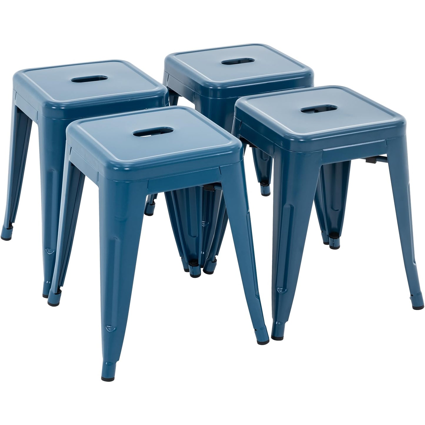Brage Living 18 Inch Industrial Metal Stools Set of 4, Stackable Classroom Stools, Backless Metal Dining Chairs for Indoor Outdoor, Kitchen Short (Deep Blue)