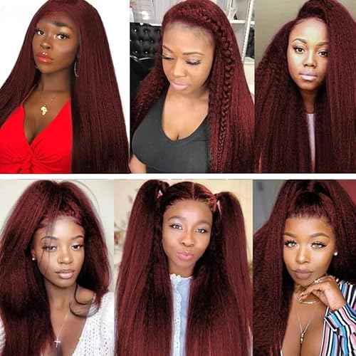 #99J Burgundy Bundles Human Hair Yaki Straight Bundles 18 20 22 Inch Wine Red Kinky Straight Bundle Unprocessed Brazilian Virgin Weave Hair 3 Bundle 50 Gram Per Bundle