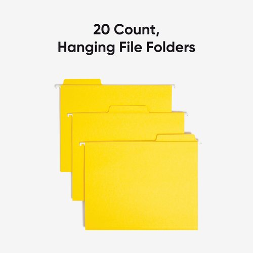 Smead FasTab Hanging File Folder, 1/3-Cut Built-in Tab, Letter Size, Yellow, 20 Count (64097)