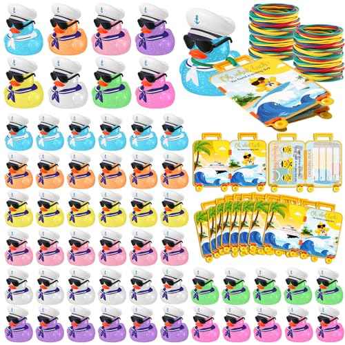 180 Pcs Christmas Cruise Ducks Tags Kits Includes 60 Mini Glitter Rubber Ducks with Sunglasses 60 Duck Tags and Elastic Rubber Bands for Cruise Ship Hiding Duck Toy Christmas Operation Gifts(Luggage)