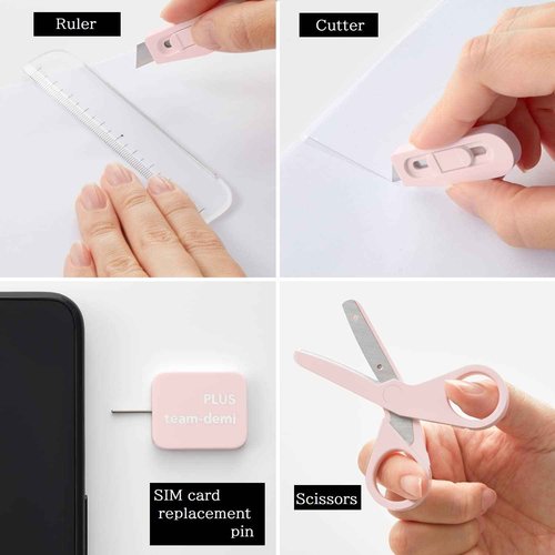 team-demi Plus Stationery Kit Pink (Scissors, stapler, tape, liquid glue, cutter, ruler, tape measure, pin for SIM card replacement) TD-001 30-211 With Original Stylus Ballpoint Touch Pen