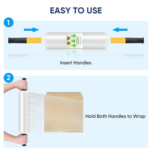 TICONN 2Pk Stretch Wrap Stretch Film Roll, 1000ft Industrial Strength 15 inch Wide Clear Plastic Wrap with Handles for Pallet Wrapping Shipping Moving