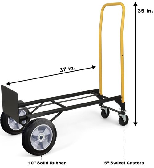 SIMPLI-MAGIC 2 in 1 Convertible Hand Truck and Dolly, 800LBS – Heavy-Duty Moving Dolly Cart with 10" Flat Free Rubber Wheels & Handle
